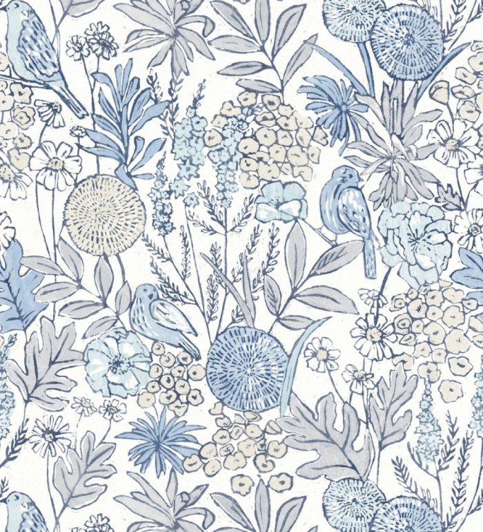 Papel pintado de flores y pájaros colores pastel estilo English country - Mila Aviary 684267