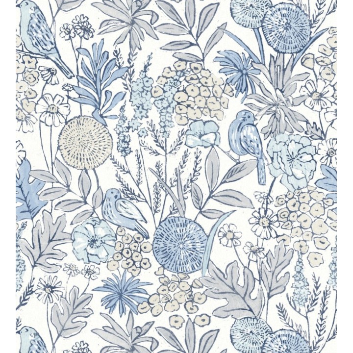 Papel pintado de flores y pájaros colores pastel estilo English country - Mila Aviary 684267