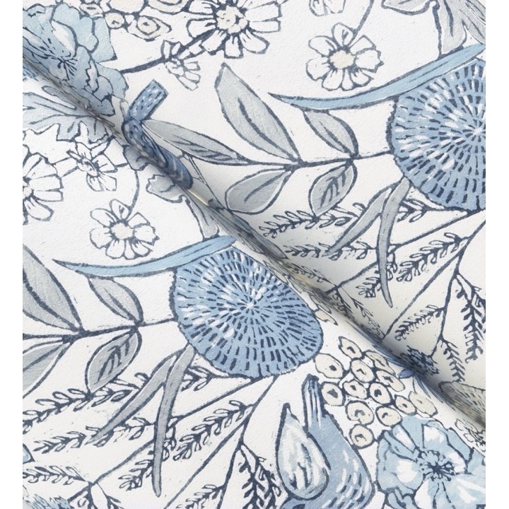 Papel pintado de flores y pájaros colores pastel estilo English country - Mila Aviary 684267