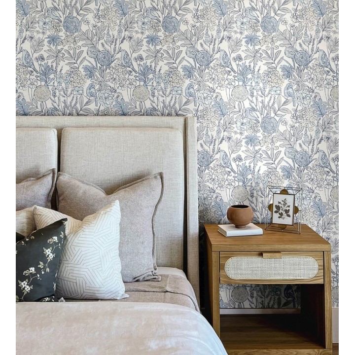 Papel pintado de flores y pájaros colores pastel estilo English country - Mila Aviary 684267