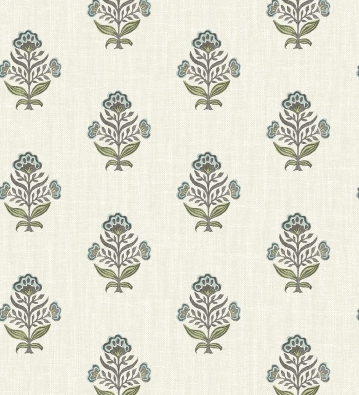 Papel pintado patrón con flores azules fondo lino texturizado - Hawthorne Sprig 684268