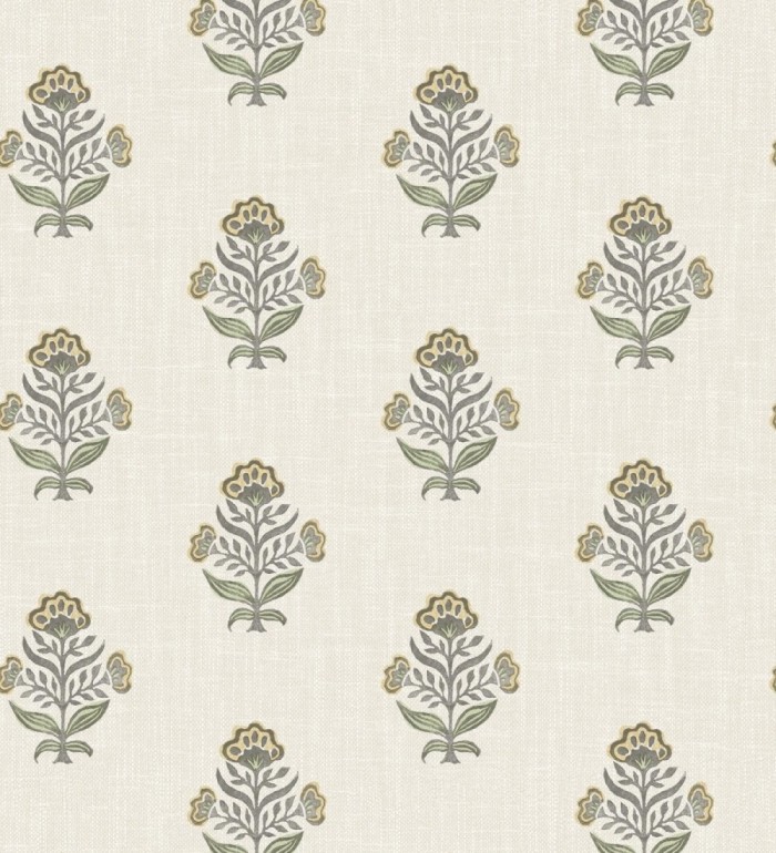 Papel pintado patrón con flores ocres fondo lino texturizado - Hawthorne Sprig 684269