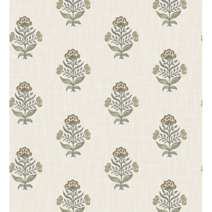 Papel pintado patrón con flores ocres fondo lino texturizado - Hawthorne Sprig 684269