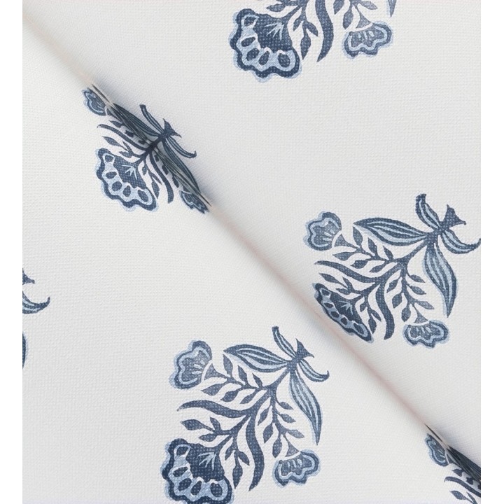 Papel pintado patrón con flores azules fondo lino texturizado blanco - Hawthorne Sprig 684270