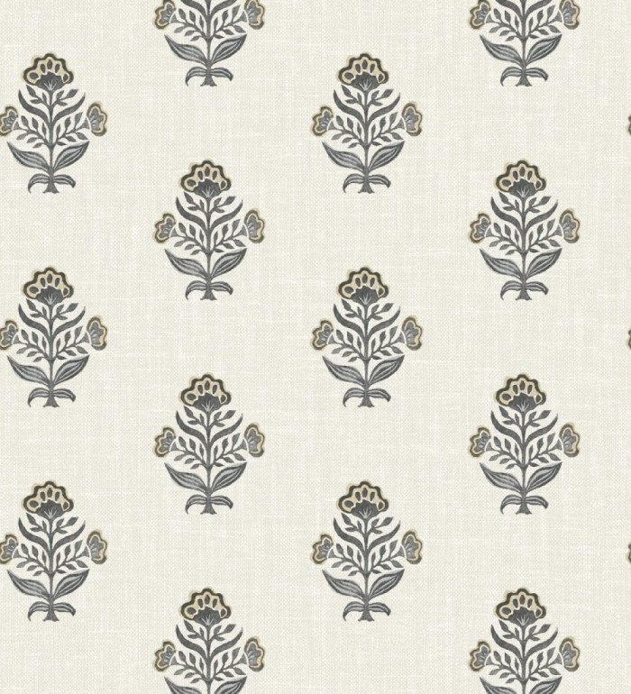 Papel pintado patrón con flores beige fondo lino texturizado - Hawthorne Sprig 684271