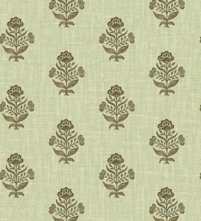 Papel pintado patrón con flores verde fondo lino texturizado verde - Hawthorne Sprig 684272
