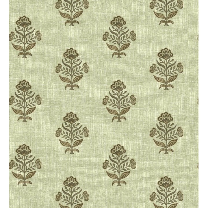 Papel pintado patrón con flores verde fondo lino texturizado verde - Hawthorne Sprig 684272