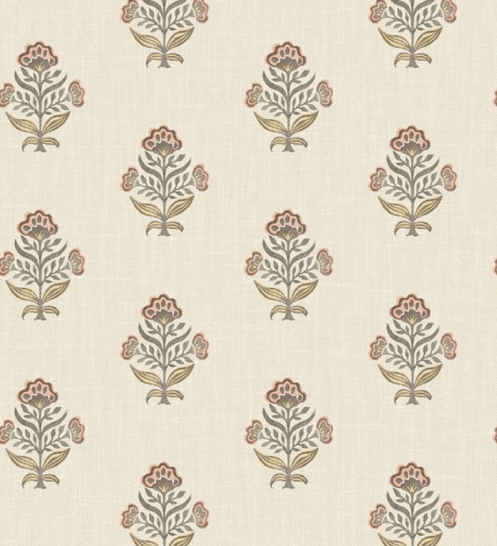 Papel pintado patrón con flores coral fondo lino texturizado - Hawthorne Sprig 684273