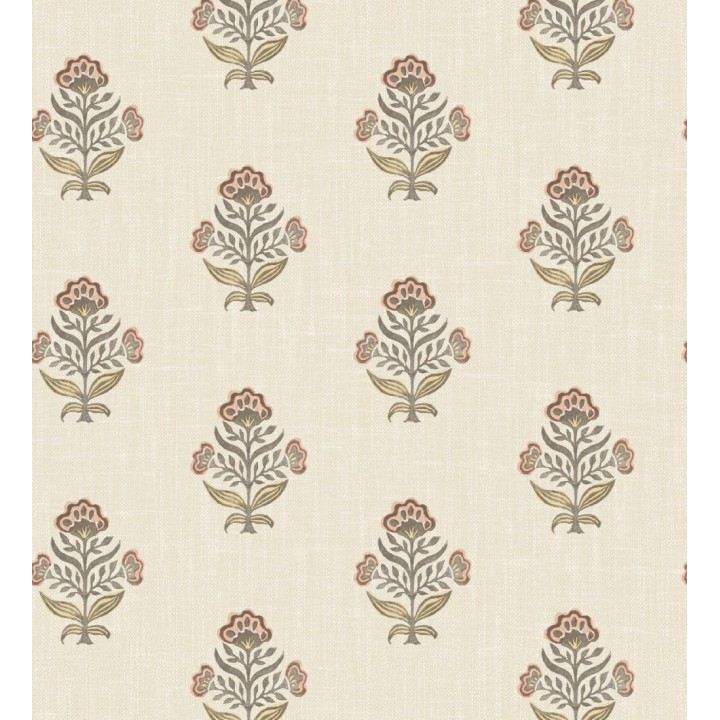Papel pintado patrón con flores coral fondo lino texturizado - Hawthorne Sprig 684273