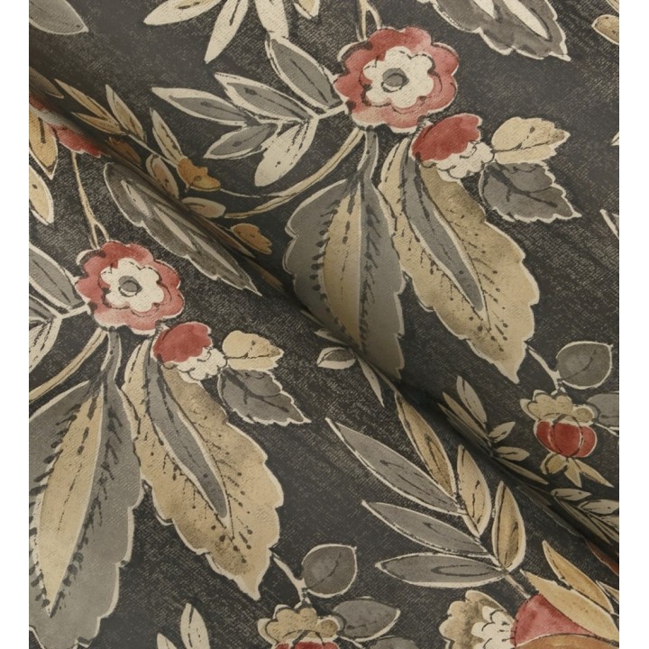 Papel pintado flores vintage de acuarela fondo gris carbón - Willowmere Posies 684274