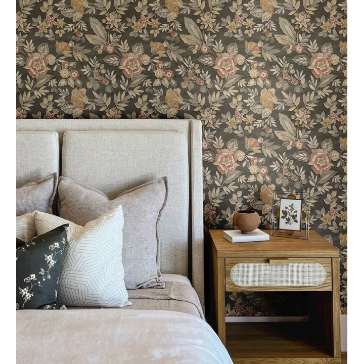 Papel pintado flores vintage de acuarela fondo gris carbón - Willowmere Posies 684274