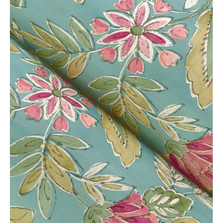 Papel pintado flores vintage de acuarela fondo aguamarina - Willowmere Posies 684276