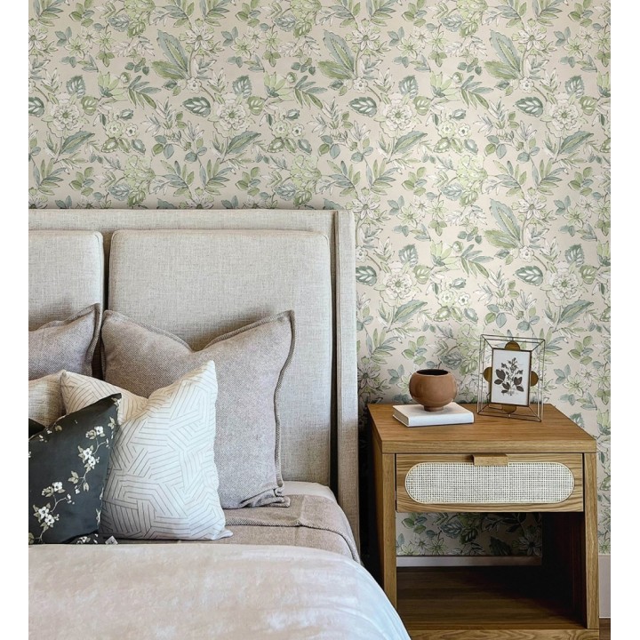 Papel pintado flores vintage de acuarela fondo beige - Willowmere Posies 684277