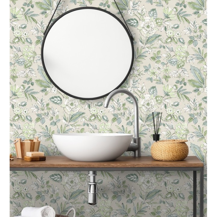 Papel pintado flores vintage de acuarela fondo beige - Willowmere Posies 684277