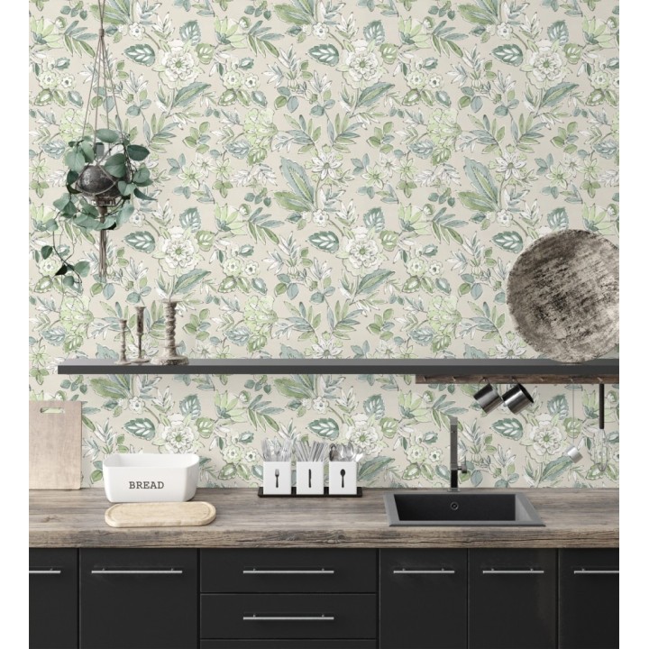 Papel pintado flores vintage de acuarela fondo beige - Willowmere Posies 684277