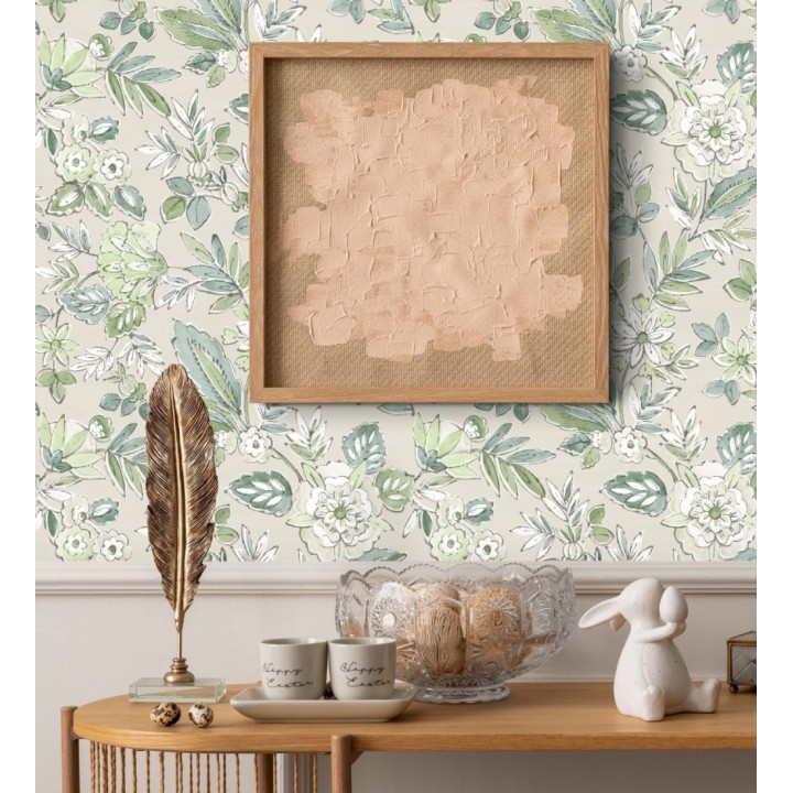 Papel pintado flores vintage de acuarela fondo beige - Willowmere Posies 684277