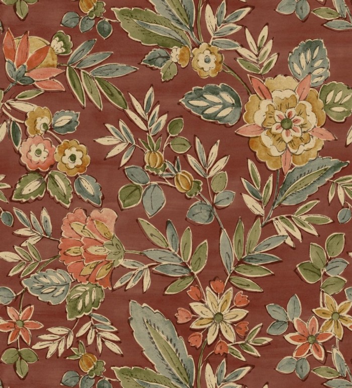 Papel pintado flores vintage de acuarela fondo terracota - Willowmere Posies 684278
