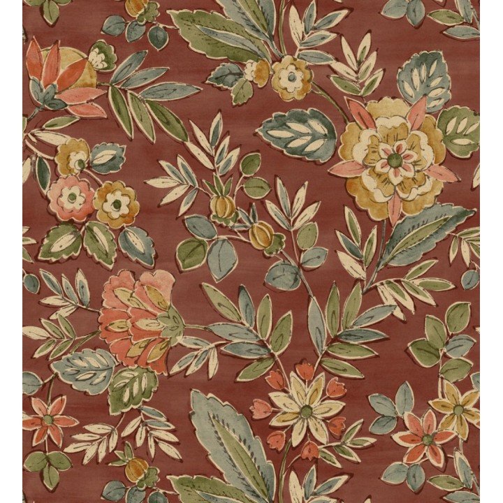 Papel pintado flores vintage de acuarela fondo terracota - Willowmere Posies 684278
