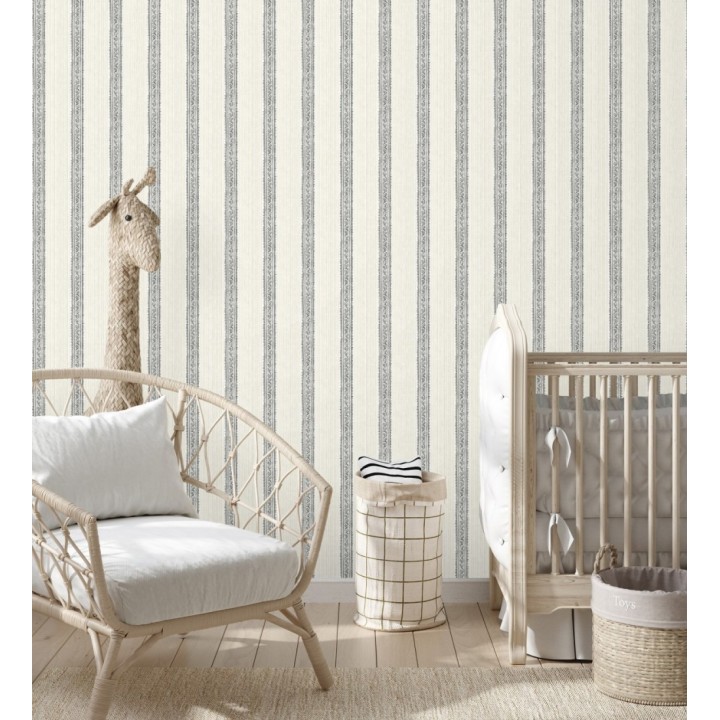 Papel pintado texturizado de rayas elegantes con grecas grises - Tisbury Pinstripe 684279