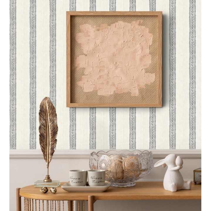 Papel pintado texturizado de rayas elegantes con grecas grises - Tisbury Pinstripe 684279