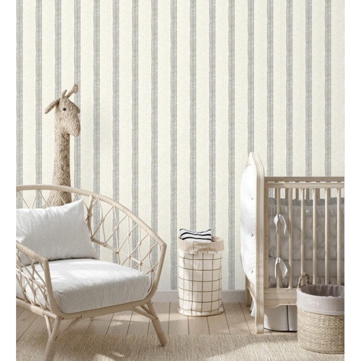 Papel pintado texturizado de rayas elegantes con grecas cian - Tisbury Pinstripe 684280