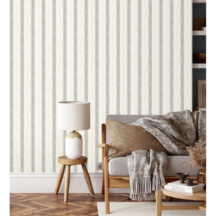 Papel pintado texturizado de rayas elegantes con grecas cian - Tisbury Pinstripe 684280