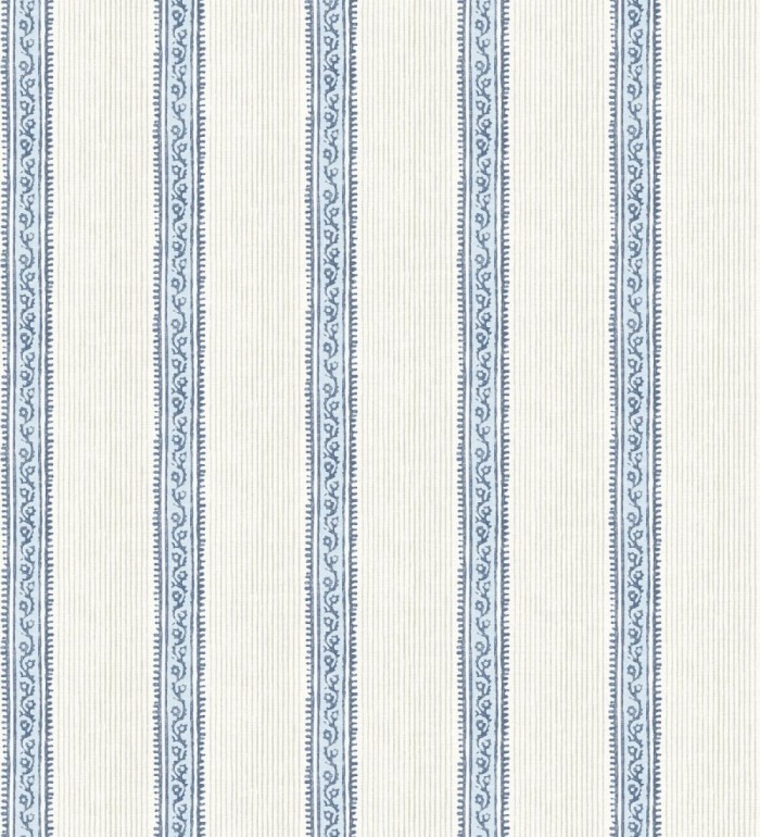 Papel pintado texturizado de rayas elegantes con grecas azules - Tisbury Pinstripe 684281