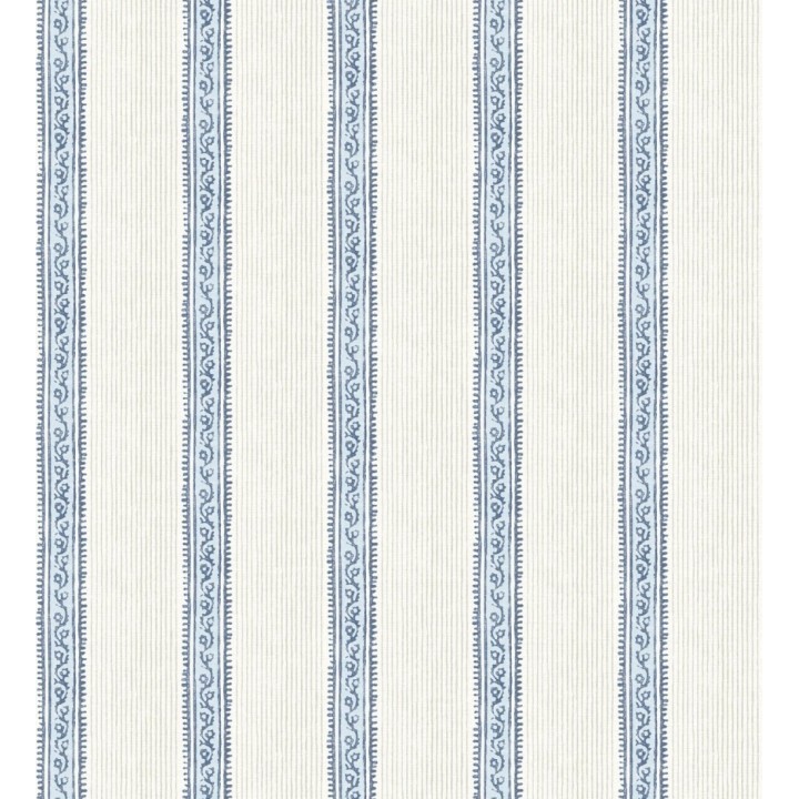 Papel pintado texturizado de rayas elegantes con grecas azules - Tisbury Pinstripe 684281