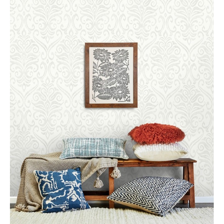 Papel pintado damasco elegante color beige neutro y blanco roto - Winchelsea Ornamental 684290