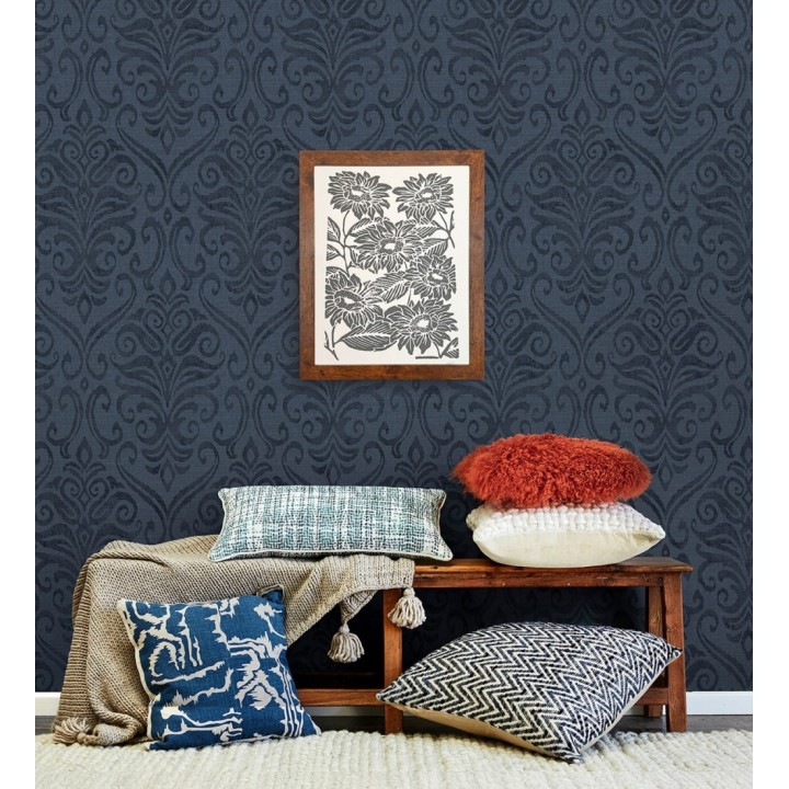 Papel pintado damasco elegante texturizado color azul eléctrico - Winchelsea Ornamental 684291