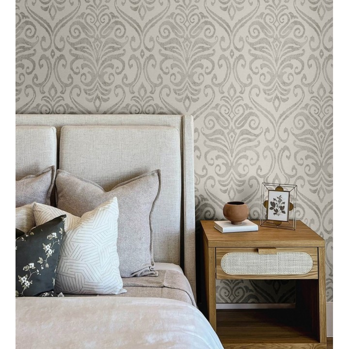 Papel pintado damasco elegante texturizado color taupe - Winchelsea Ornamental 684292