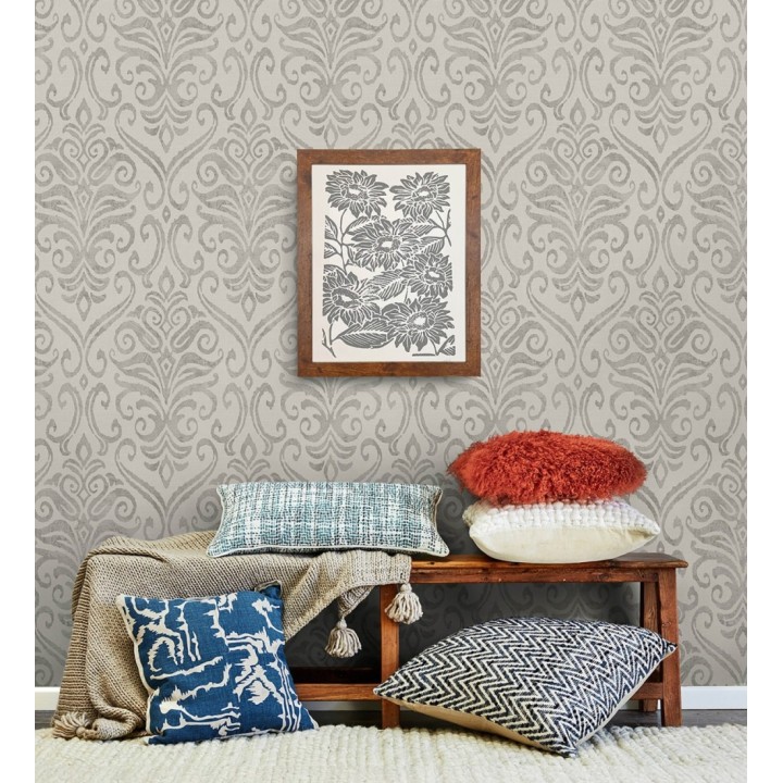 Papel pintado damasco elegante texturizado color taupe - Winchelsea Ornamental 684292