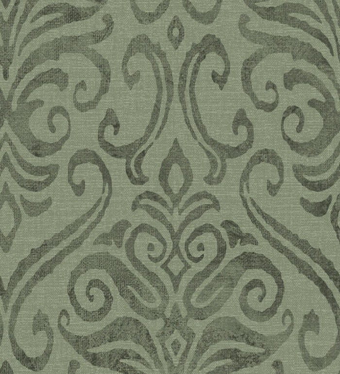Papel pintado damasco elegante texturizado color verde helecho - Winchelsea Ornamental 684293