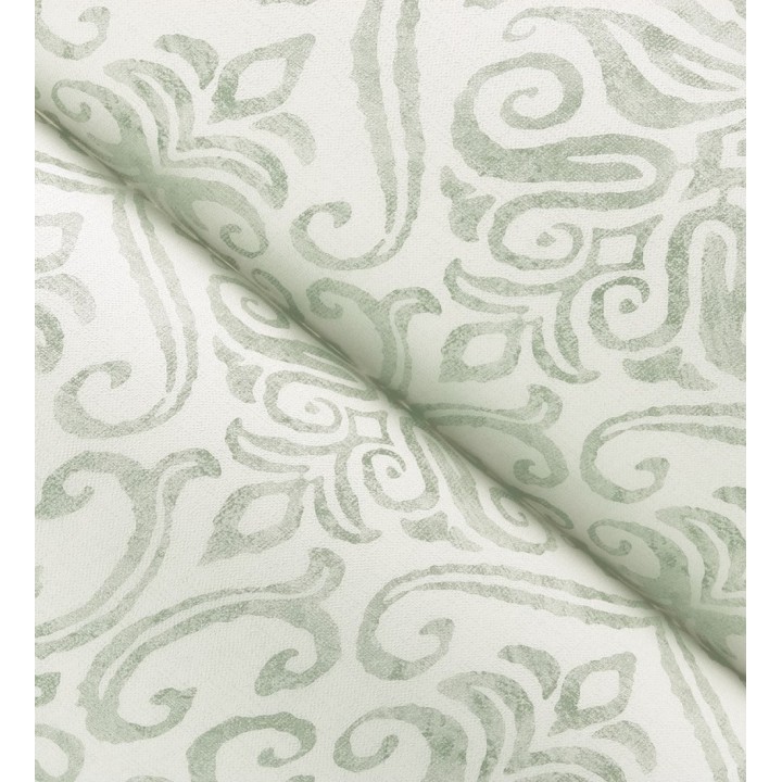 Papel pintado damasco elegante texturizado verde suave y blanco roto - Winchelsea Ornamental 684294