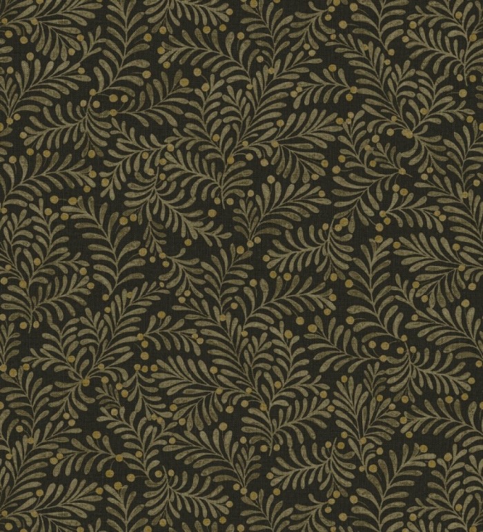 Papel pintado ramas marrón pardo y bayas fondo lino texturizado negro - Willowmere Sprigs 684295