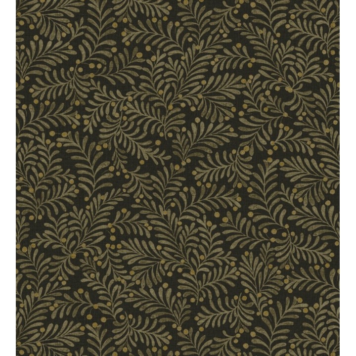 Papel pintado ramas marrón pardo y bayas fondo lino texturizado negro - Willowmere Sprigs 684295