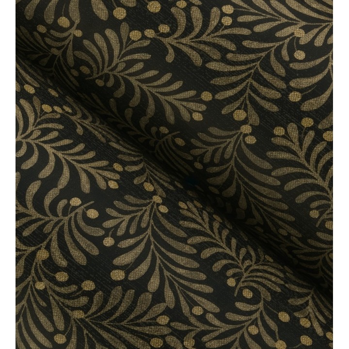 Papel pintado ramas marrón pardo y bayas fondo lino texturizado negro - Willowmere Sprigs 684295