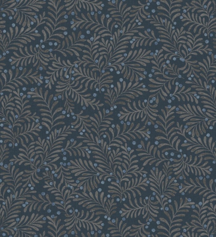 Papel pintado ramas taupe y bayas fondo lino texturizado azul eléctrico - Willowmere Sprigs 684296