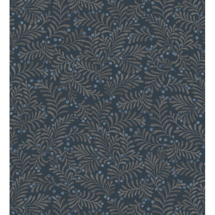 Papel pintado ramas taupe y bayas fondo lino texturizado azul eléctrico - Willowmere Sprigs 684296