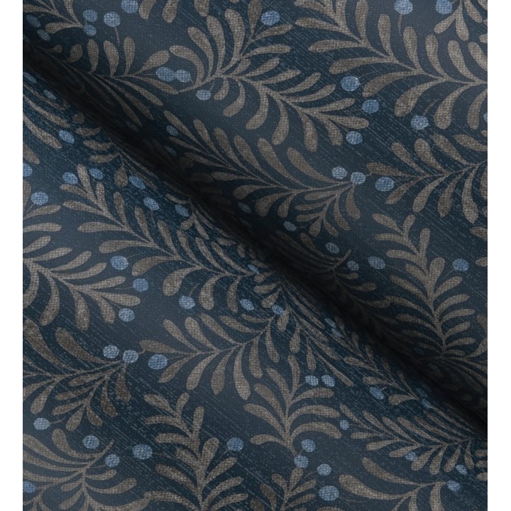 Papel pintado ramas taupe y bayas fondo lino texturizado azul eléctrico - Willowmere Sprigs 684296