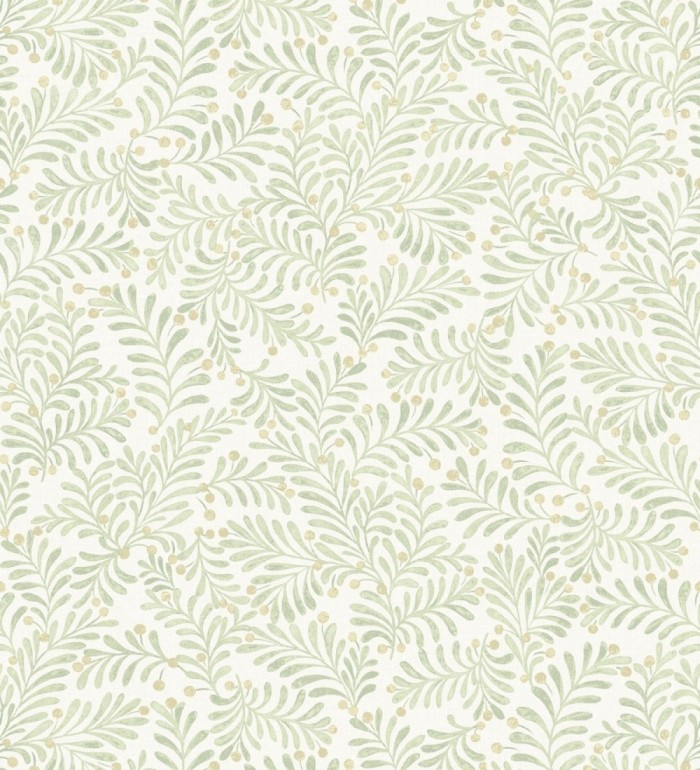 Papel pintado ramas verdes y bayas fondo lino texturizado arena claro - Willowmere Sprigs 684297