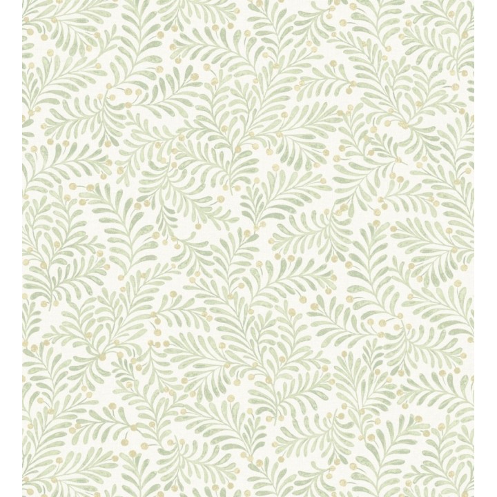 Papel pintado ramas verdes y bayas fondo lino texturizado arena claro - Willowmere Sprigs 684297