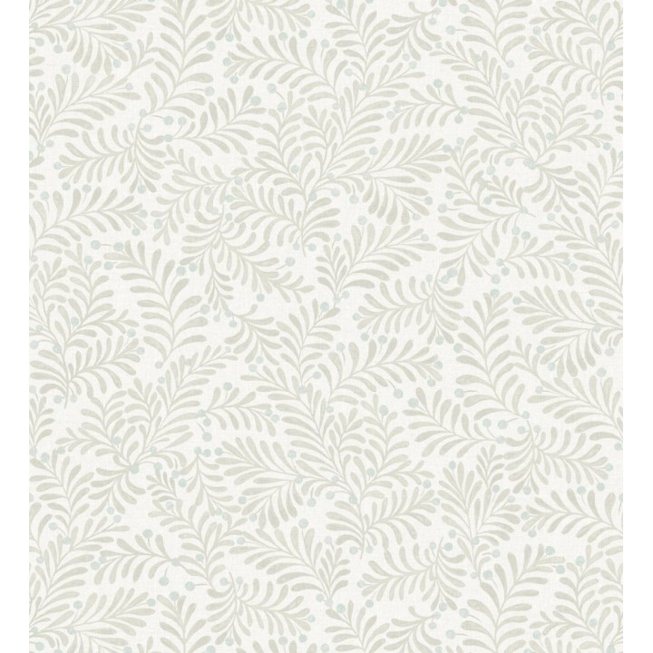 Papel pintado ramas beige y bayas fondo lino texturizado blanco roto - Willowmere Sprigs 684298