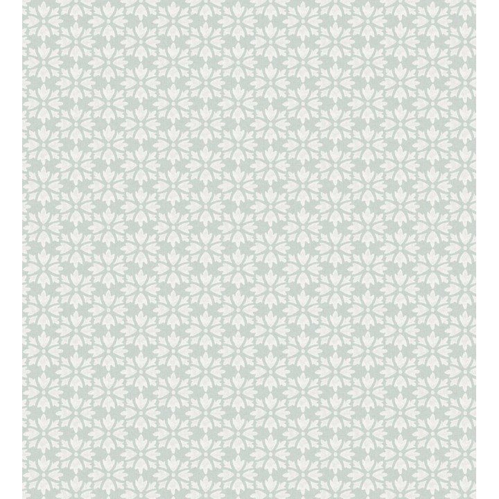 Papel pintado geométrico floral en estarcido blanco y fondo verde agua - Tampere Polaris 684305