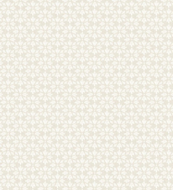 Papel pintado geométrico floral en estarcido blanco y fondo color arena - Tampere Polaris 684306