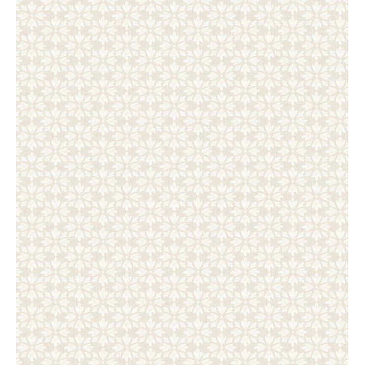 Papel pintado geométrico floral en estarcido blanco y fondo color arena - Tampere Polaris 684306