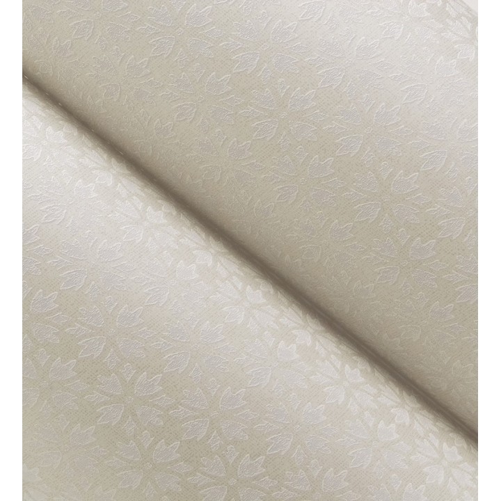 Papel pintado geométrico floral en estarcido blanco y fondo color arena - Tampere Polaris 684306