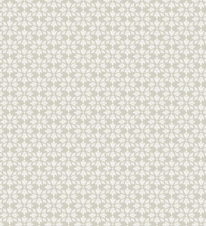 Papel pintado geométrico floral en estarcido blanco y fondo gris taupe - Tampere Polaris 684307