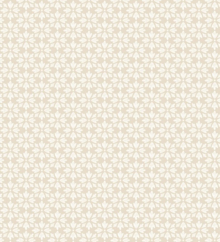Papel pintado geométrico floral en estarcido blanco y fondo color beige - Tampere Polaris 684308