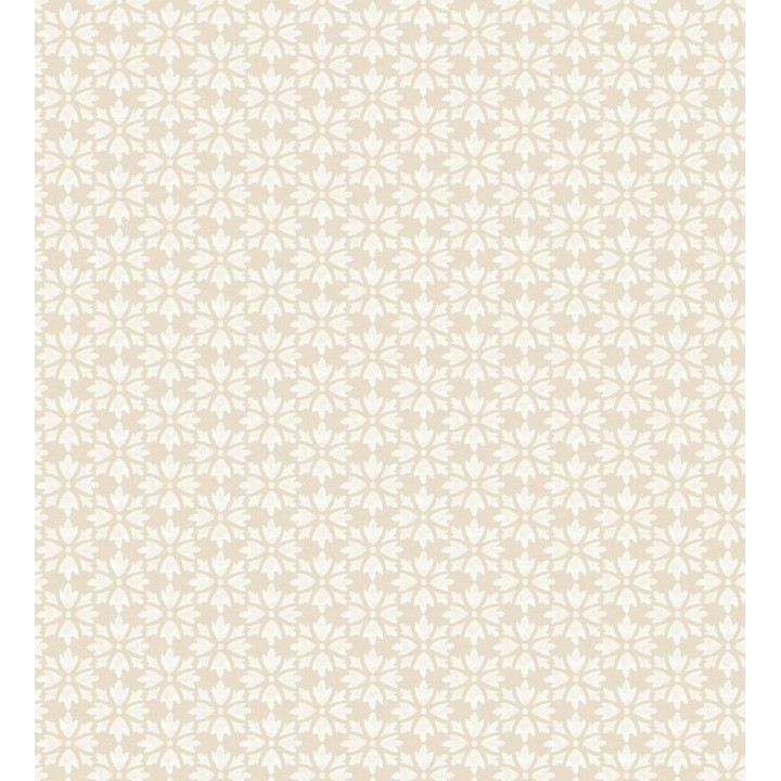Papel pintado geométrico floral en estarcido blanco y fondo color beige - Tampere Polaris 684308